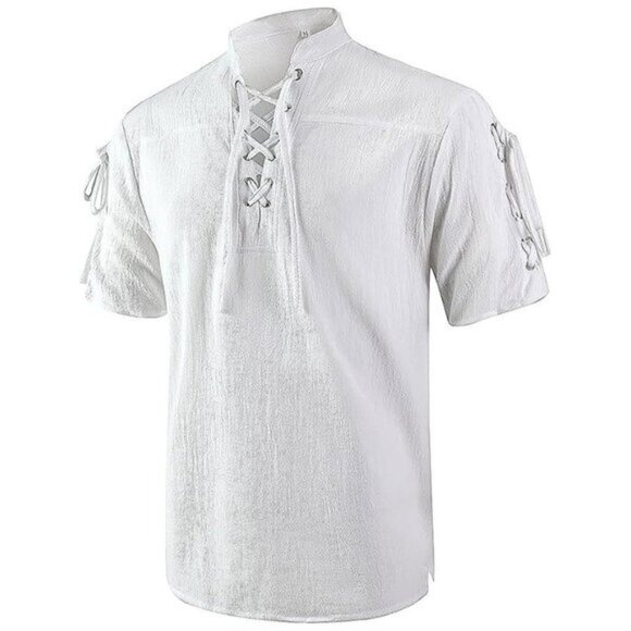 Men’s Renaissance Costume Shirts Short Sleeve White - Picture 1 of 6